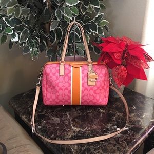 Coach Nancy pink/Orange stripe satchel